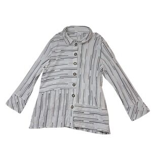 Habitat Top Women's Small White Crinkle Dash Embroidered Lagenlook